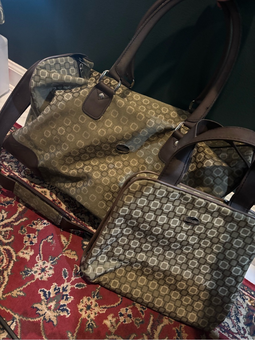 American Tourister Olive Patterned Travel Duffel with Cosmetics Carry Case